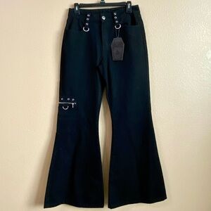 Killstar New‎ Womens Size S 28W Black Time Bomb Flare Leg Denim Trouser Jeans